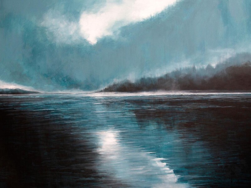 Why Nightswimming Is Such a Strong Choice for Art in a Room With Curved Furniture